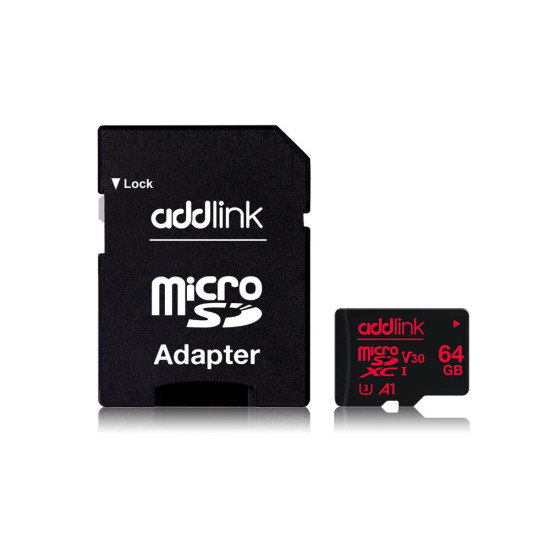 Addlink карта памет microSDXC 64GB Professional Class 10+ UHS-1 V30 U3 Adapter - ad64GBMSXU3A Addlink карта памет microSDXC 64GB Professional Class 10+ UHS-1 V30 U3 Adapter - ad64GBMSXU3A
