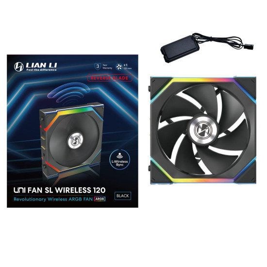 Lian Li UNI FAN SL Wireless ARGB PWM Reverse Blade Fan - 120 mm Black Lian Li UNI FAN SL Wireless ARGB PWM Reverse Blade Fan - 120 mm Black