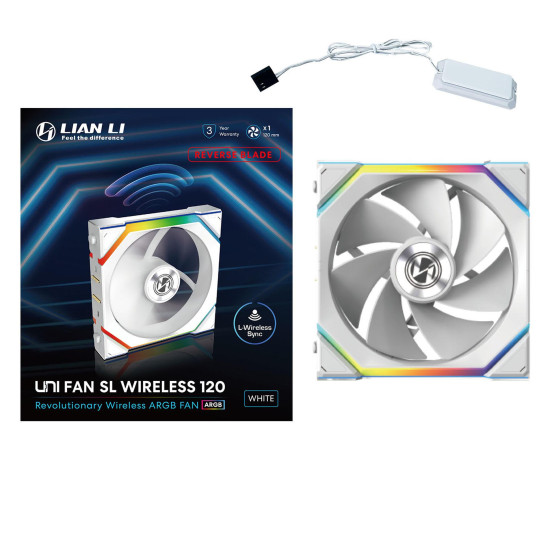 Lian Li UNI FAN SL Wireless ARGB PWM Reverse Blade Fan - 120 mm White Lian Li UNI FAN SL Wireless ARGB PWM Reverse Blade Fan - 120 mm White
