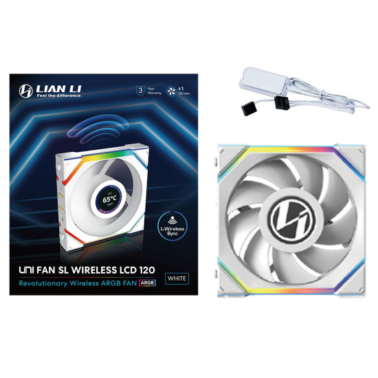 Lian Li UNI FAN SL Wireless LCD ARGB PWM Fan - 120 mm White Lian Li UNI FAN SL Wireless LCD ARGB PWM Fan - 120 mm White