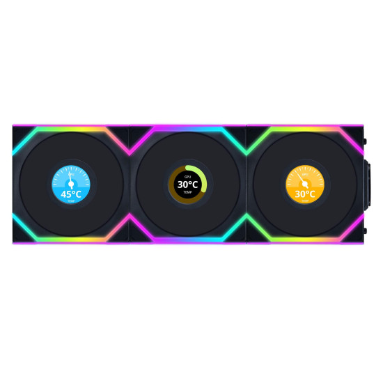Triple Fan Pack Lian Li UNI FAN SL Wireless LCD ARGB PWM Reverse Blade - 120 mm Black Triple Fan Pack Lian Li UNI FAN SL Wireless LCD ARGB PWM Reverse Blade - 120 mm Black