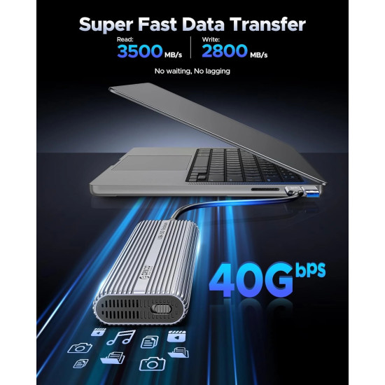 Orico външна кутия за диск Storage - Case - M.2 NVMe M key - USB-C/A, 40Gbps, Built-in Air Cooling, Aluminium - ACOM2-U4-GY