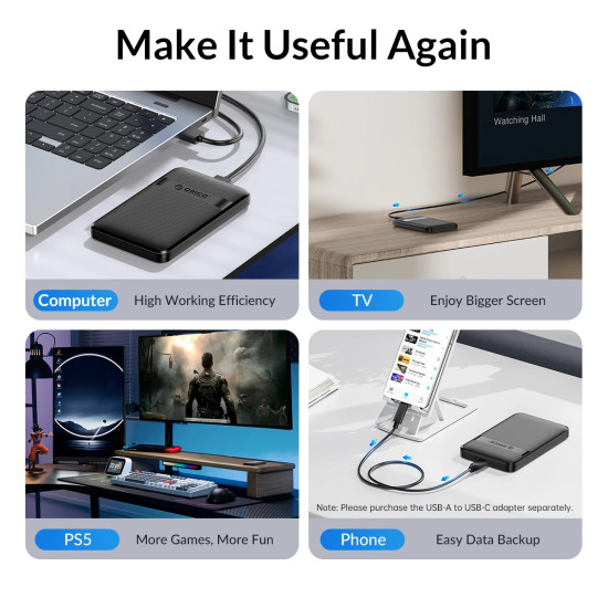 Orico кутия за диск Storage - Case - 2.5 inch USB-C - 2577C3-V1-BK Orico кутия за диск Storage - Case - 2.5 inch USB-C - 2577C3-V1-BK