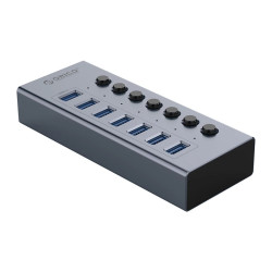 Orico хъб USB3.0 HUB 7 port with Power Adapter, On/Off buttons, Aluminium - BT2U3-7AB-EU-GY Orico хъб USB3.0 HUB 7 port with Power Adapter, On/Off buttons, Aluminium - BT2U3-7AB-EU-GY