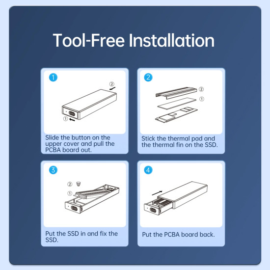 Orico външна кутия за диск Storage - Case - M.2 NVMe M-key 10 Gbps, Aluminium - AM2C3-G2-GY Orico външна кутия за диск Storage - Case - M.2 NVMe M-key 10 Gbps, Aluminium - AM2C3-G2-GY