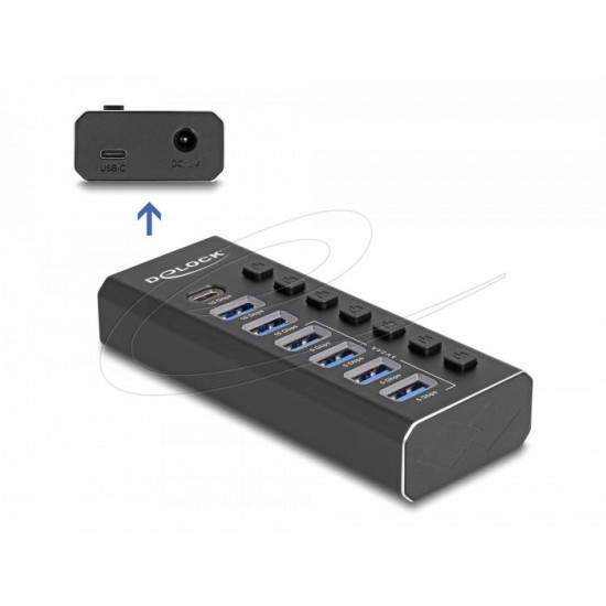 Delock 7 портов USB хъб с 3 порта 10 Gbps и 4 Портове за бързо зареждане 5 Gbps сс превключвател