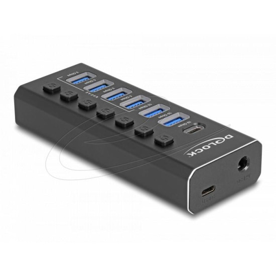 Delock 7 портов USB хъб с 3 порта 10 Gbps и 4 Портове за бързо зареждане 5 Gbps сс превключвател