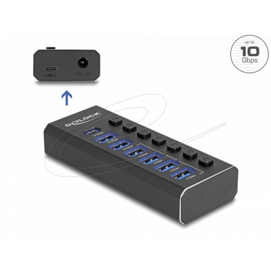 Delock 7 портов USB хъб с 3 порта 10 Gbps и 4 Портове за бързо зареждане 5 Gbps сс превключвател
