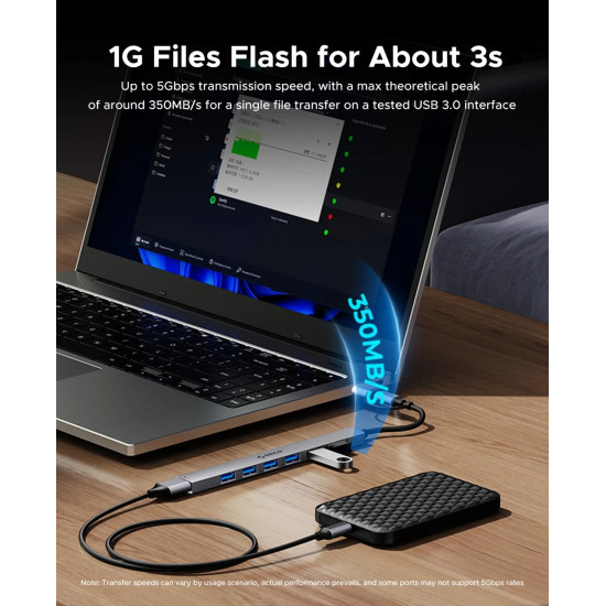Orico хъб HUB USB-C 5 port - USB3.0 x 1, USB2.0 x 2, USB-C x 2, Aluminium - YSA4-U2-GY