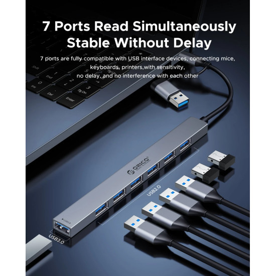 Orico хъб HUB USB-C 5 port - USB3.0 x 1, USB2.0 x 2, USB-C x 2, Aluminium - YSA4-U2-GY