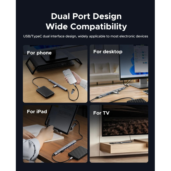 Orico хъб HUB USB-C 5 port - USB3.0 x 1, USB2.0 x 2, USB-C x 2, Aluminium - YSA4-U2-GY