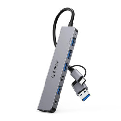 Orico хъб HUB USB-C/USB-A 7 port - USB-C x 2, USB3.0 x 1, USB2.0 x 4, Aluminium - YSA7-U3-GY Orico хъб HUB USB-C/USB-A 7 port - USB-C x 2, USB3.0 x 1, USB2.0 x 4, Aluminium - YSA7-U3-GY