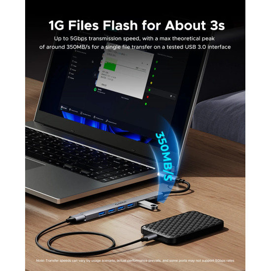 Orico хъб HUB USB-C 5 port - USB3.0 x 1, USB2.0 x 2, USB-C x 2, Aluminium - YSB4-U2-GY