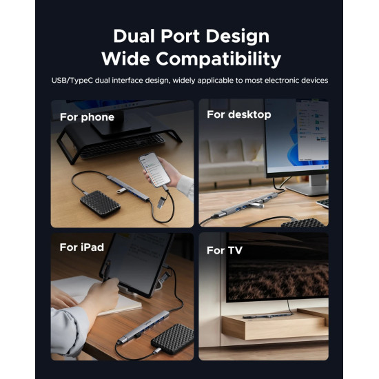 Orico хъб HUB USB-C 5 port - USB3.0 x 1, USB2.0 x 2, USB-C x 2, Aluminium - YSB4-U2-GY