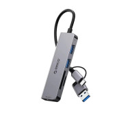Orico хъб HUB USB-C/A 4 port - USB3.0 x 1, SD/TF x 2, USB2.0 x 2, USB-C x 2, Aluminium - YSA6-U3-GY Orico хъб HUB USB-C/A 4 port - USB3.0 x 1, SD/TF x 2, USB2.0 x 2, USB-C x 2, Aluminium - YSA6-U3-GY
