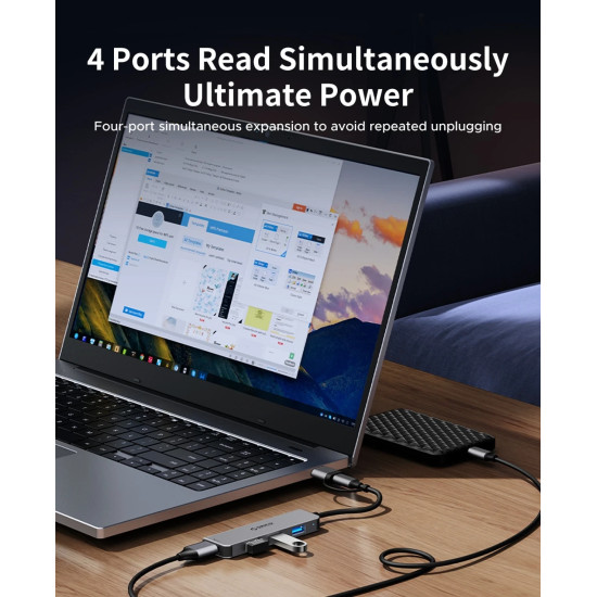 Orico хъб HUB USB-C/A 4 port - USB3.0 x 1, SD/TF x 2, USB2.0 x 2, USB-C x 2, Aluminium - YSA6-U3-GY