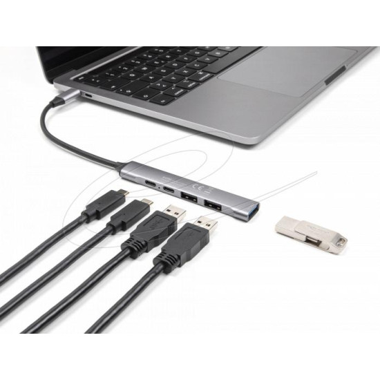 Delock 4 Port Slim USB Type-C™ Hub with 1 x USB 10 Gbps Type-A + 2 x USB 2.0 Type-A + 1 x USB 2.0 USB Type-C™ and PD 95 W Delock 4 Port Slim USB Type-C™ Hub with 1 x USB 10 Gbps Type-A + 2 x USB 2.0 Type-A + 1 x USB 2.0 USB Type-C™ and PD 95 W