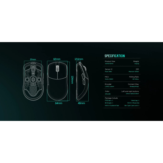 Lamzu професионална геймърска мишка MAYA X 8K - Wireless Gaming Mouse - Aimlabs Edition Lamzu професионална геймърска мишка MAYA X 8K - Wireless Gaming Mouse - Aimlabs Edition