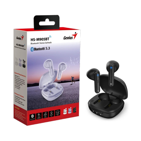 Genius безжични слушалки TWS Bluetooth 5.3 Earphones HS-M905BT Black Genius безжични слушалки TWS Bluetooth 5.3 Earphones HS-M905BT Black
