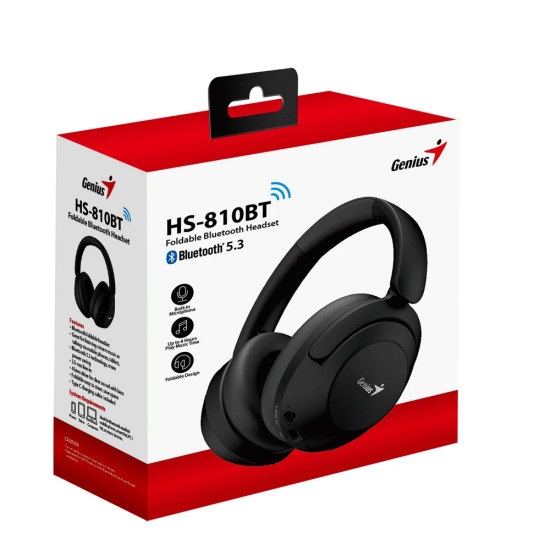 Genius безжични слушалки Headphones Bluetooth 5.3 - HS-810BT, Black Genius безжични слушалки Headphones Bluetooth 5.3 - HS-810BT, Black