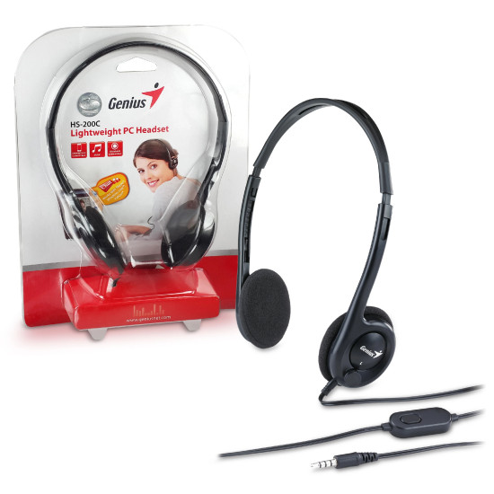 Genius слушалки с микрофон Headset HS-200C - Lightweight, Black Genius слушалки с микрофон Headset HS-200C - Lightweight, Black