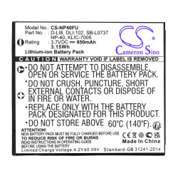 Camera Battery for FUJI NP40 Li-Ion 3.7V, 700MAH, Cameron Sino Camera Battery for FUJI NP40 Li-Ion 3.7V, 700MAH, Cameron Sino