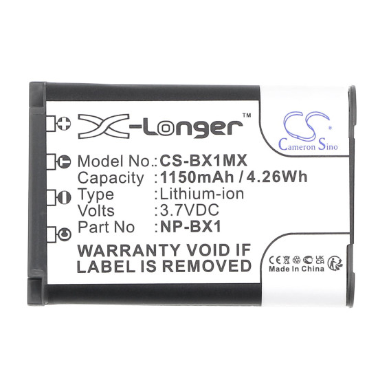 Camera Battery for SONY NP-BX1 LiIon 3.7V 1150mAh  Cameron Sino Camera Battery for SONY NP-BX1 LiIon 3.7V 1150mAh  Cameron Sino