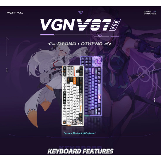 VGN професионална безжична геймърска механична клавиатура Wireless Professional Gaming Mechanical Keyboard - V87 PRO Diana - Aniya Switches, BT5.0, 2.4G