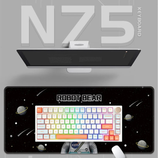VGN професионална геймърска механична клавиатура Professional Gaming Mechanical Keyboard N75 RGB Caribbean Blue - Power Silver Switches [Linear]