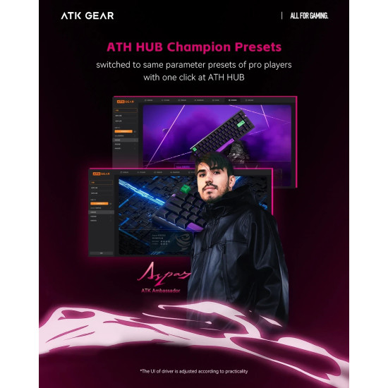 ATK професионална геймърска механична клавиатура Professional Gaming Mechanical Keyboard RS6 - 8K, Gateron Jade Pro Switches [Linear] - Black