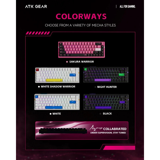 ATK професионална геймърска механична клавиатура Professional Gaming Mechanical Keyboard RS6 - 8K, Gateron Jade Pro Switches [Linear] - Black