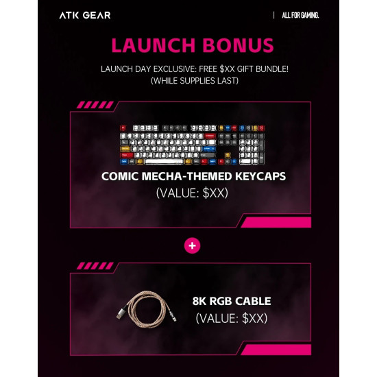 ATK професионална геймърска механична клавиатура Professional Gaming Mechanical Keyboard RS6 - 8K, Gateron Jade Pro Switches [Linear] - Black