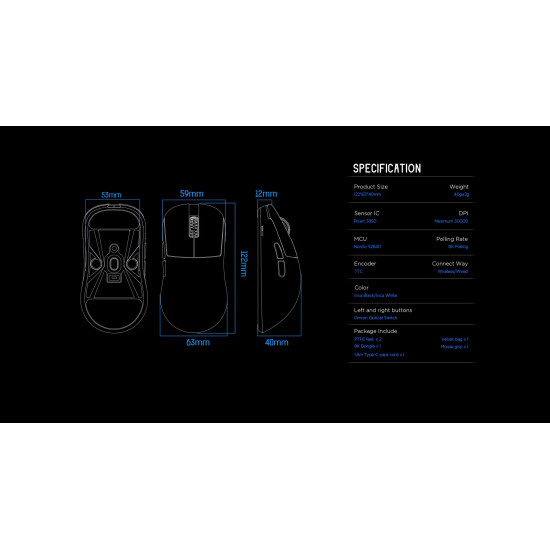 Lamzu професионална геймърска мишка INCA 8K - Wireless Gaming Mouse - White Lamzu професионална геймърска мишка INCA 8K - Wireless Gaming Mouse - White