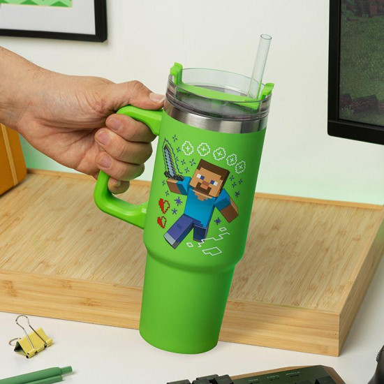 Paladone: Minecraft - Green 900ml Multiway Travel Cup Stra, PP14600MCF Paladone: Minecraft - Green 900ml Multiway Travel Cup Stra, PP14600MCF