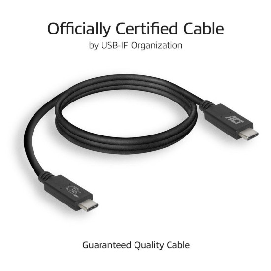 ACT Cable USB-C - USB-C, 0.8 м / USB4, 40Gbps, 240W, сертифициран USB-IF ACT Cable USB-C - USB-C, 0.8 м / USB4, 40Gbps, 240W, сертифициран USB-IF