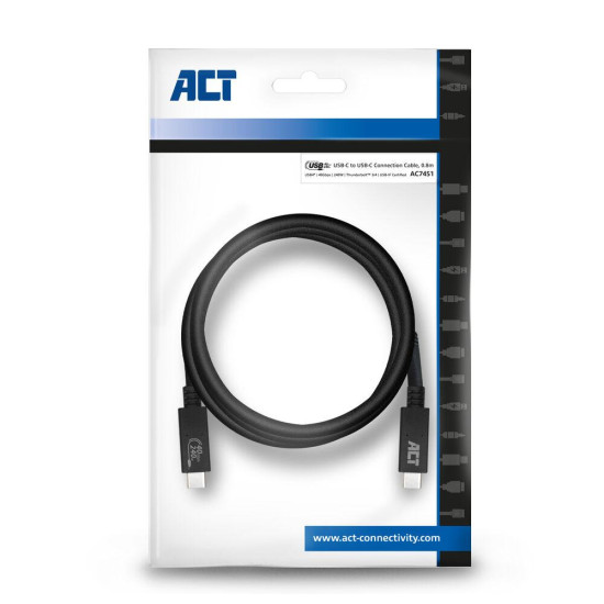 ACT Cable USB-C - USB-C, 0.8 м / USB4, 40Gbps, 240W, сертифициран USB-IF ACT Cable USB-C - USB-C, 0.8 м / USB4, 40Gbps, 240W, сертифициран USB-IF