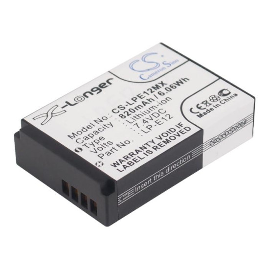 Camera Battery for CANON LPE12MX LiIon 7.4V 820mAh Cameron Sino Camera Battery for CANON LPE12MX LiIon 7.4V 820mAh Cameron Sino
