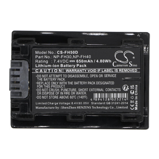 Camera Battery for SONY NP-FH50D LiION  7,4V 650mAh  Cameron Sino Camera Battery for SONY NP-FH50D LiION  7,4V 650mAh  Cameron Sino