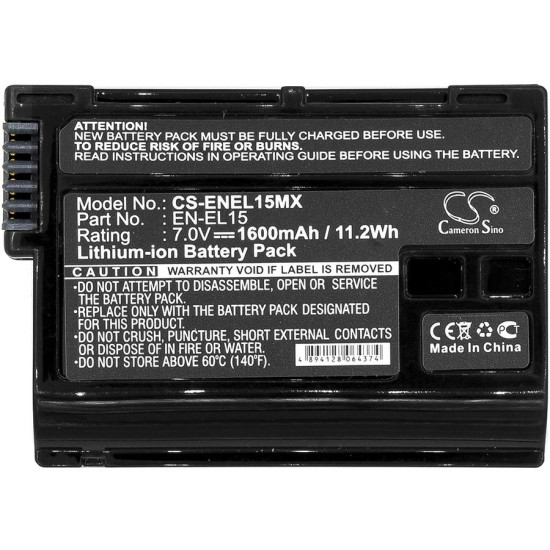 Camera Battery for NIKON EN-EL15MCX  Li-Ion 7V 1600mAh Cameron Sino Camera Battery for NIKON EN-EL15MCX  Li-Ion 7V 1600mAh Cameron Sino