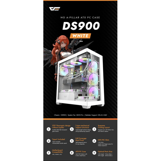 Darkflash кутия Case ATX - DS900 White - USB-C