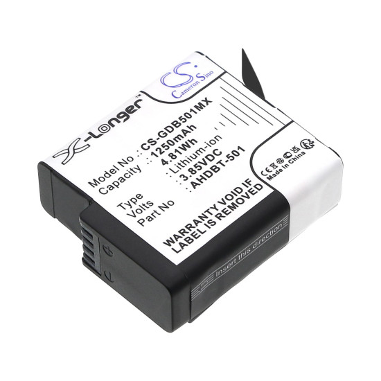 Camera Battery for GOPRO Hero 5; Hero 6; Hero 7; Hero 8   AHDBT-501  3,85V 1250mAh   LIIon Cameron Sino Camera Battery for GOPRO Hero 5; Hero 6; Hero 7; Hero 8   AHDBT-501  3,85V 1250mAh   LIIon Cameron Sino