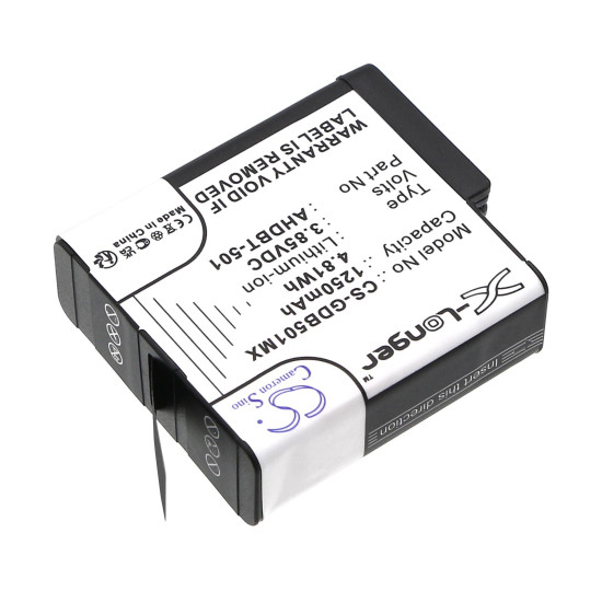 Camera Battery for GOPRO Hero 5; Hero 6; Hero 7; Hero 8   AHDBT-501  3,85V 1250mAh   LIIon Cameron Sino Camera Battery for GOPRO Hero 5; Hero 6; Hero 7; Hero 8   AHDBT-501  3,85V 1250mAh   LIIon Cameron Sino