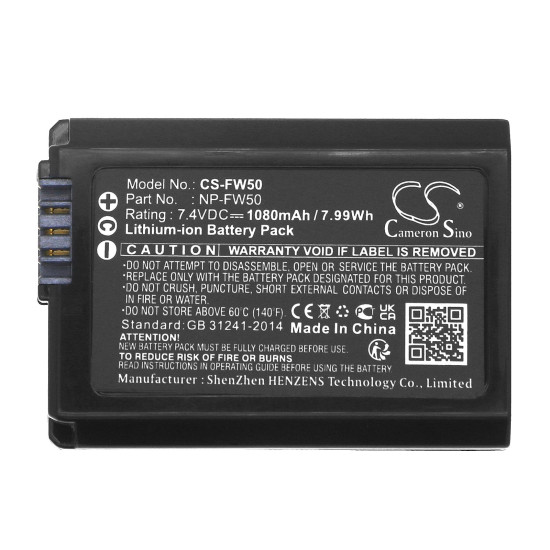 Camera Battery for Sony NP-FW50  LiIon  7.4V 1080mAh Cameron Sino Camera Battery for Sony NP-FW50  LiIon  7.4V 1080mAh Cameron Sino