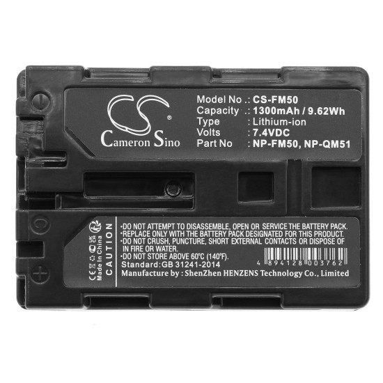 Camera Battery for SONY NP FM50 LiIon 7.2V 1300mAh Cameron Sino Camera Battery for SONY NP FM50 LiIon 7.2V 1300mAh Cameron Sino