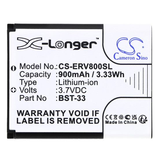Mobile battery  Sony Z800, G700, K800i, Z750 BST-33 LiIon  3,7V 900 mA Cameron Sino