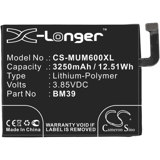 Mobile battery  XIAOMI Mi6 BM39 3,85V 3250mAh LiPo CAMERON SINO