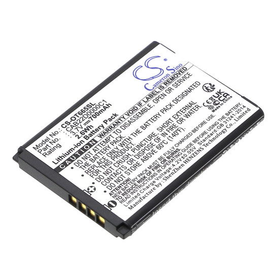 Mobile battery  ALCATEL 2010D, One Touch 356, One Touch 665  CAB22B0000C1 LiIon 3,7V 700mAh CAMERON SINO Mobile battery  ALCATEL 2010D, One Touch 356, One Touch 665  CAB22B0000C1 LiIon 3,7V 700mAh CAMERON SINO