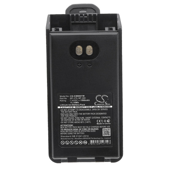 Camera Battery for Two-Way Radio  ICOM F1000, F2000, IC-F1000, IC-F29D BP-279 / BP-280 LiIon  7,4V 1500mA Cameron Sino