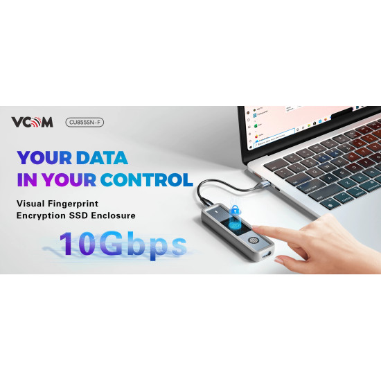 VCom външна кутия за диск Storage - Case - M.2 NVMe/SATA M/B key - USB-C/A Gen.2 10Gbps, Fingerprint Encryption - CU855SN-F VCom външна кутия за диск Storage - Case - M.2 NVMe/SATA M/B key - USB-C/A Gen.2 10Gbps, Fingerprint Encryption - CU855SN-F