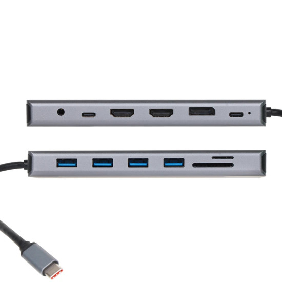 VCom докинг станция Docking Station USB-C 13-in-1 - CU4706 - HDMI x 2, DP, USB3.0 x 3, USB-C, USB2.0, RJ45, SD/TF, PD100W, Audio, L-Shape USB-C VCom докинг станция Docking Station USB-C 13-in-1 - CU4706 - HDMI x 2, DP, USB3.0 x 3, USB-C, USB2.0, RJ45, SD/TF, PD100W, Audio, L-Shape USB-C